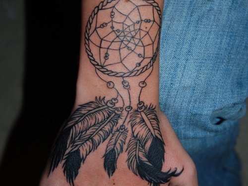 Grey Ink Dreamcatcher Tattoos On Right Hand